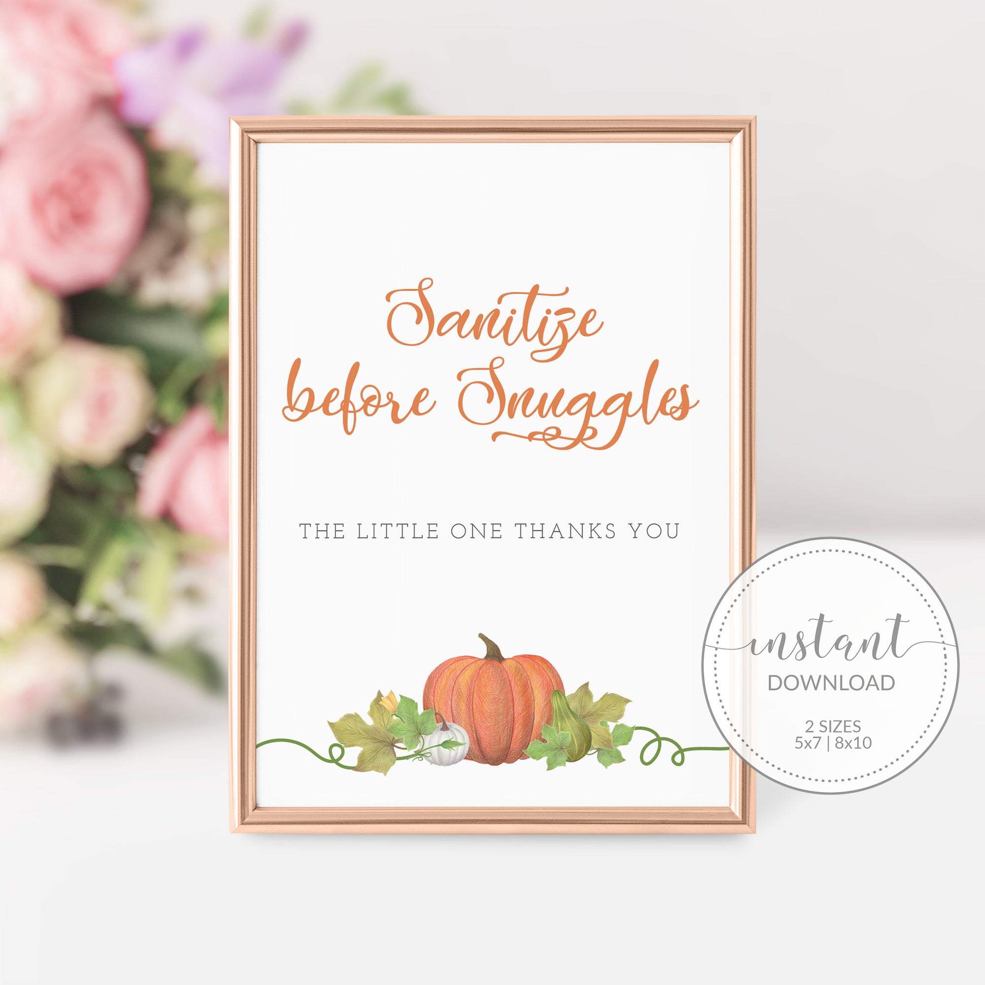 Little Pumpkin Baby Shower Sanitize Before Snuggles Sign, Printable Sip and See Welcome Sign, INSTANT DOWNLOAD - HP100