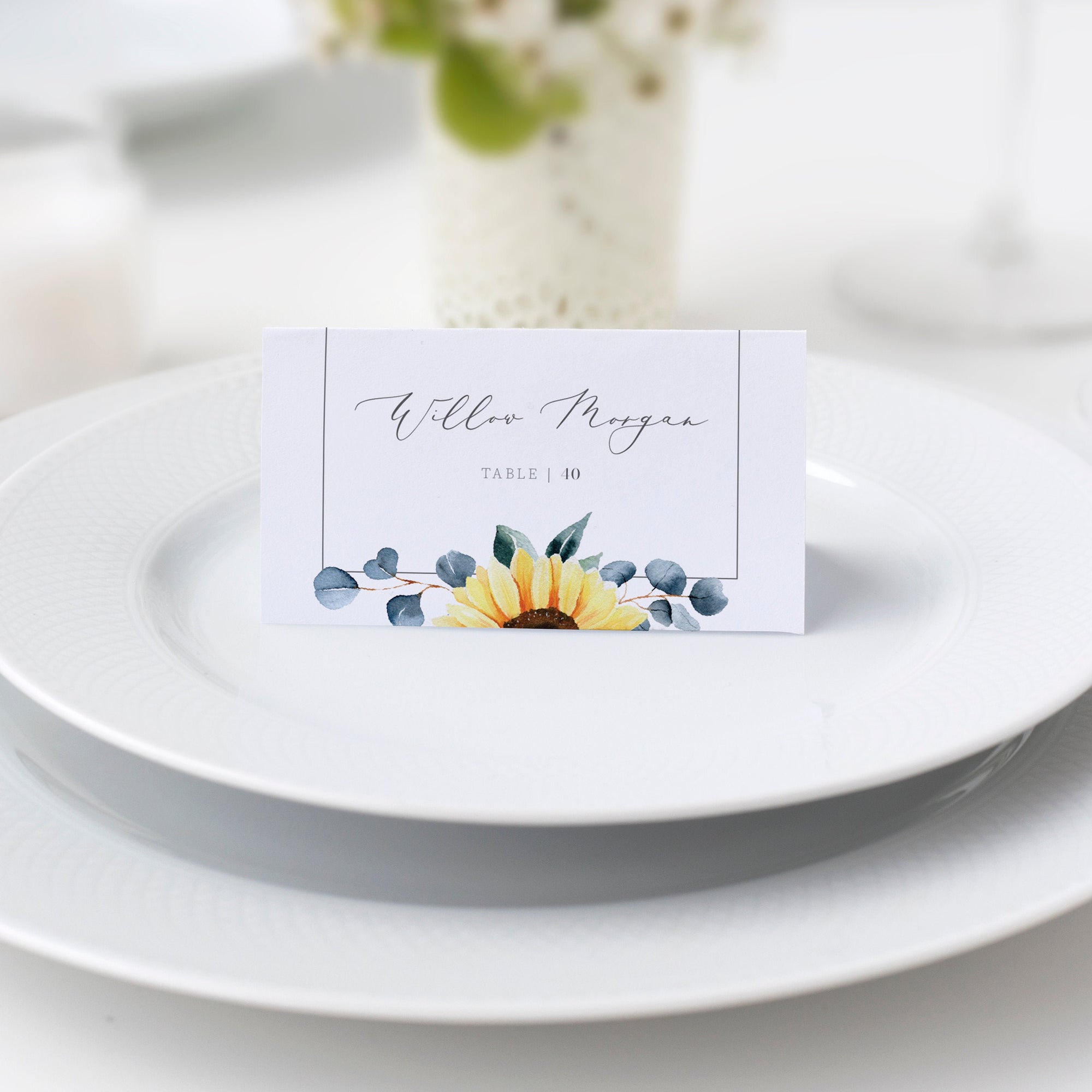Sunflower Wedding Place Card Template, Printable Name Cards, Editable INSTANT DOWNLOAD - S100