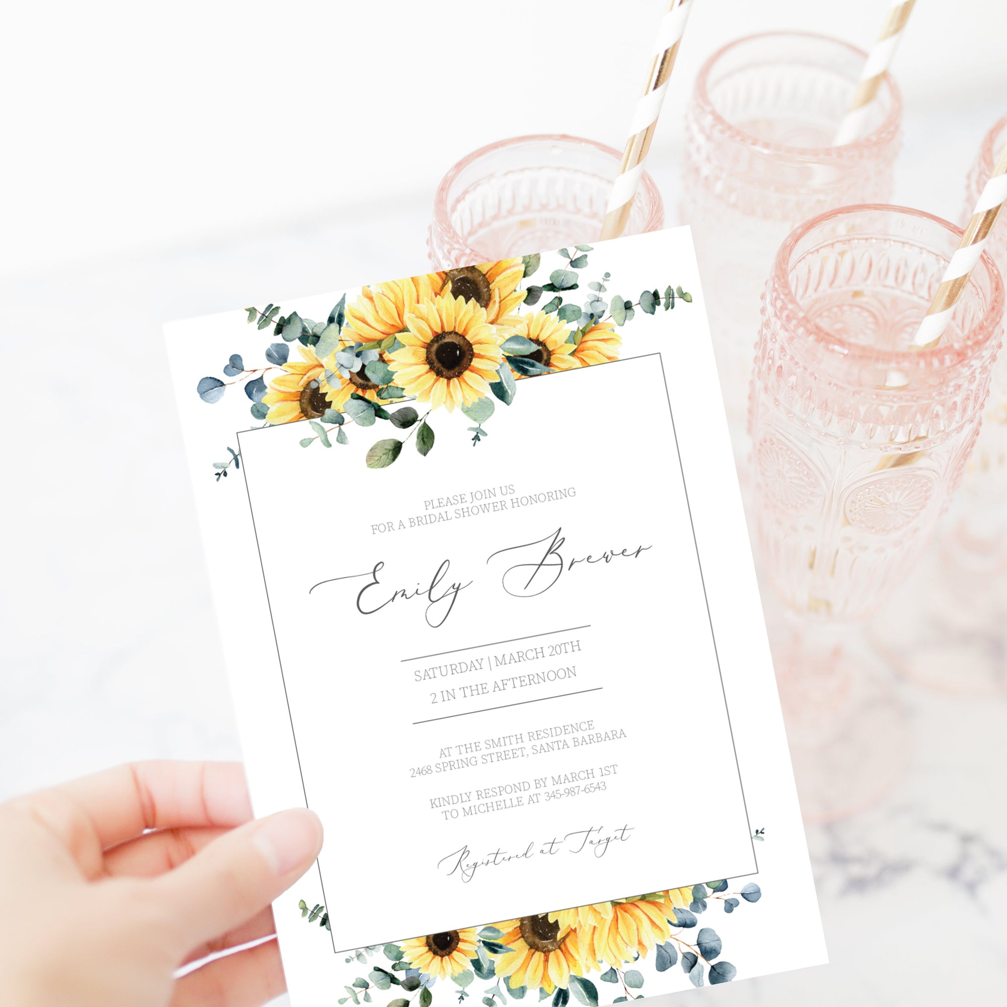 Sunflower Bridal Shower Invitation Template, Printable Wedding Shower Invite, Editable INSTANT DOWNLOAD - S100