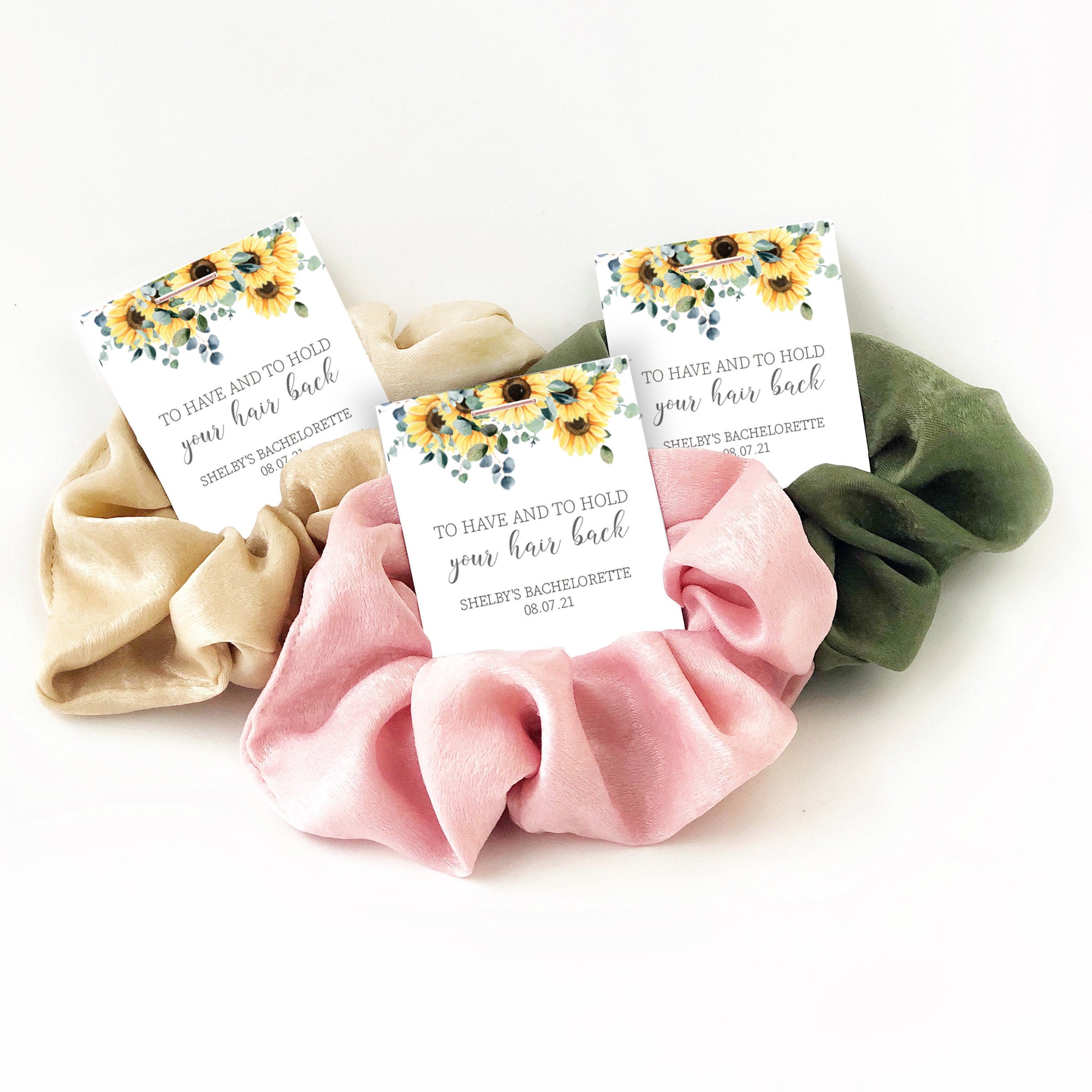 Sunflower Bachelorette Party Favors, To Have and To Hold Your Hair Back, Hair Scrunchies - S100