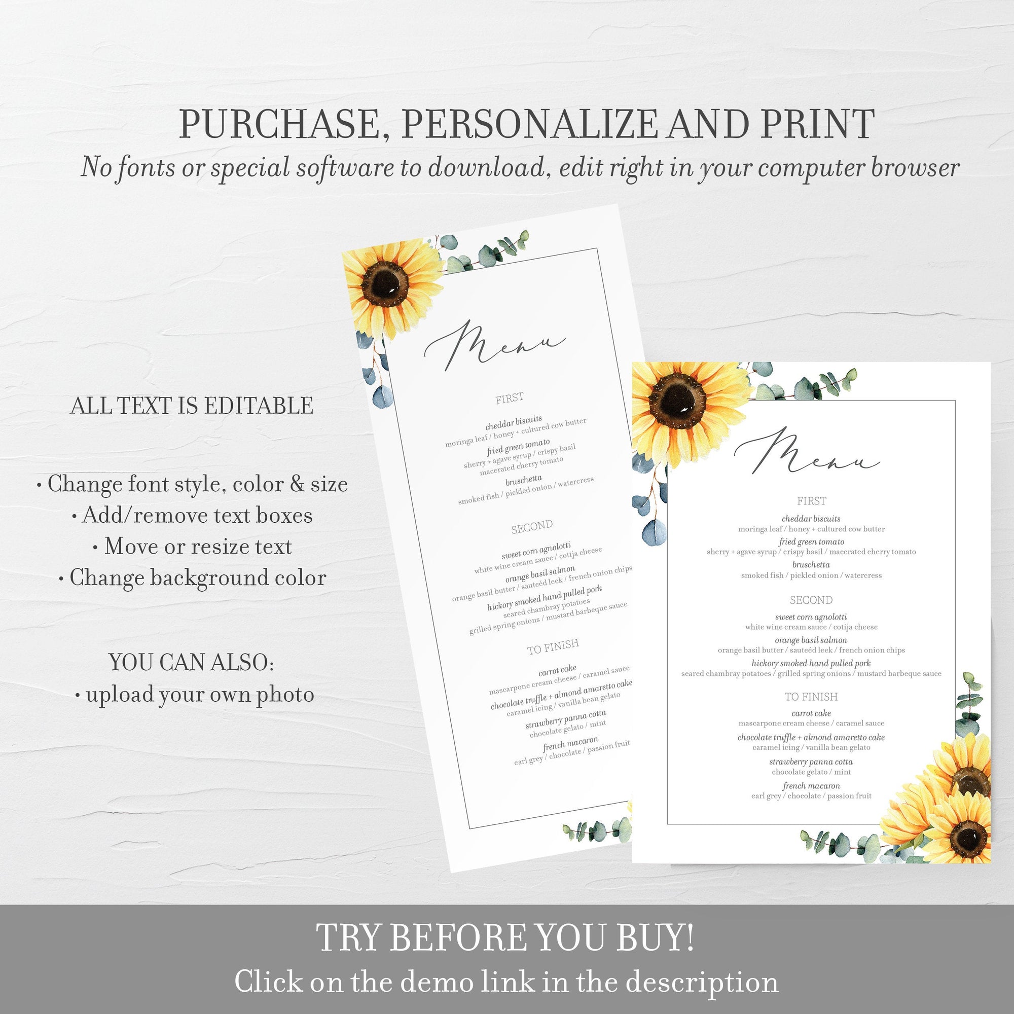 sunflower-menu-template-printable-wedding-menu-editable-instant-down-plumpolkadot for Downloadable Free Printable Menu Templates Sunflower Menu Template, Printable Wedding Menu, Editable INSTANT DOWN - PlumPolkaDot for Downloadable Free Printable Menu Templates