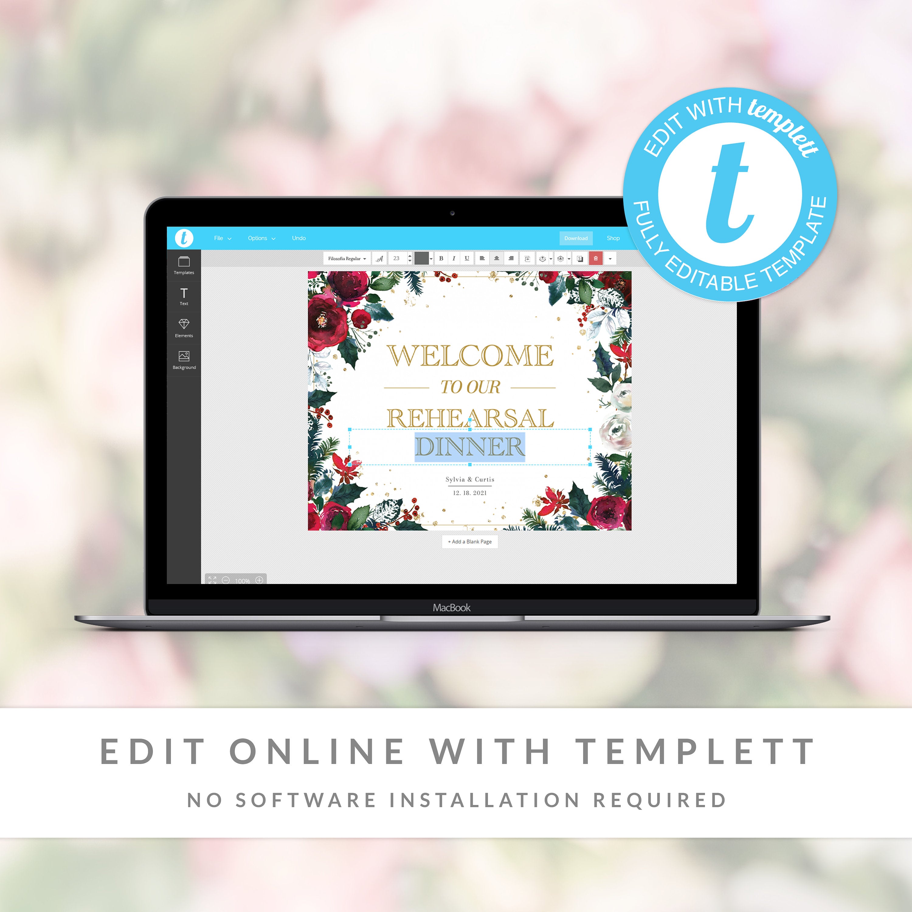 Christmas Wedding Rehearsal Welcome Sign Template, Large Welcome Sign, Printable Wedding Rehearsal Decor, Editable DIGITAL DOWNLOAD CG100