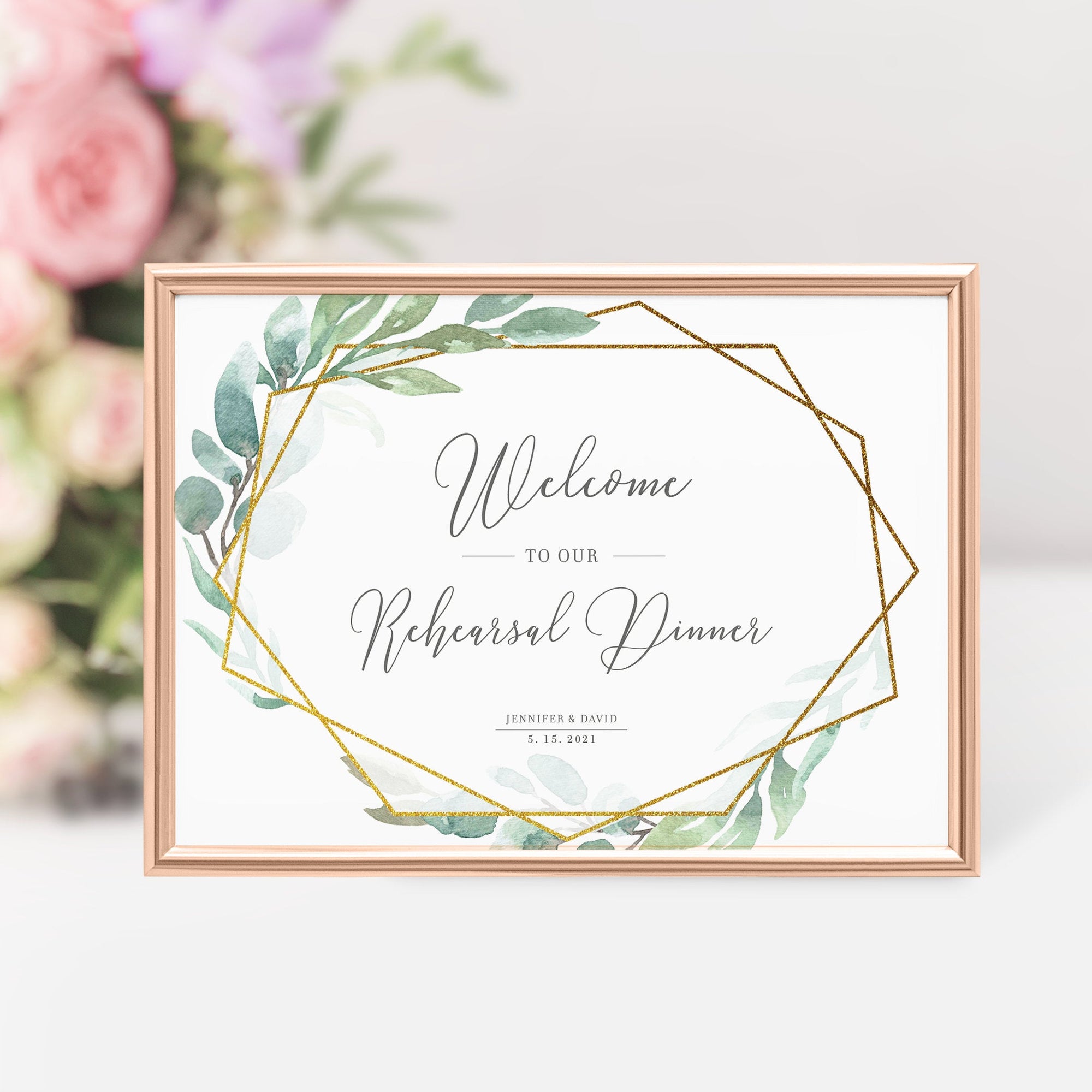 Greenery Wedding Rehearsal Dinner Welcome Sign Template, Large Welcome Sign Printable, Wedding Rehearsal Signs, DIGITAL DOWNLOAD - GFG100