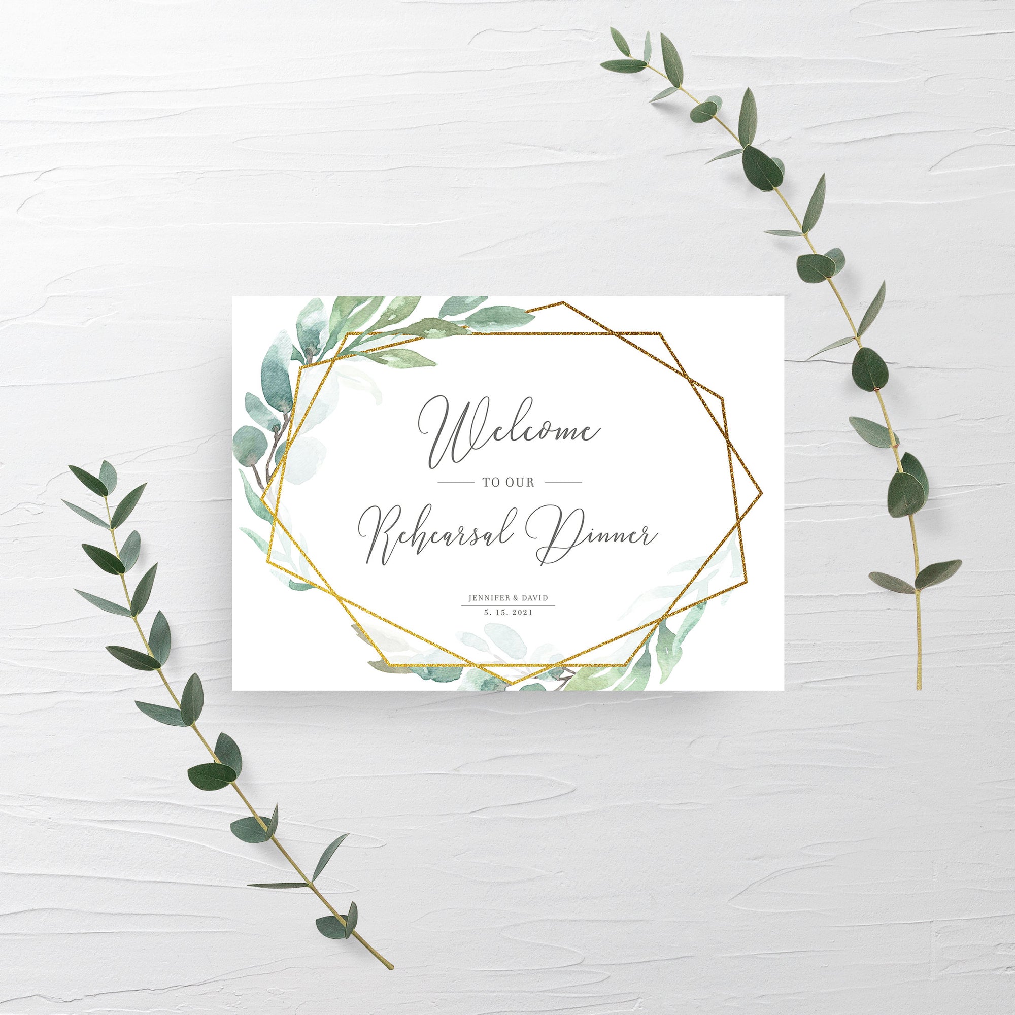 Greenery Wedding Rehearsal Dinner Welcome Sign Template, Large Welcome Sign Printable, Wedding Rehearsal Signs, DIGITAL DOWNLOAD - GFG100