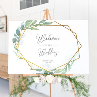 Greenery Wedding Welcome Sign Template, Large Welcome Sign Printable, Geometric Welcome To Our Wedding Sign, DIGITAL DOWNLOAD - GFG100