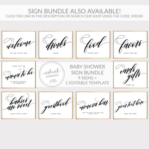 Baby Shower Welcome Sign Template, Large Welcome Sign Printable, Modern Black Script Welcome to Baby Shower Sign, DIGITAL DOWNLOAD - SFB100