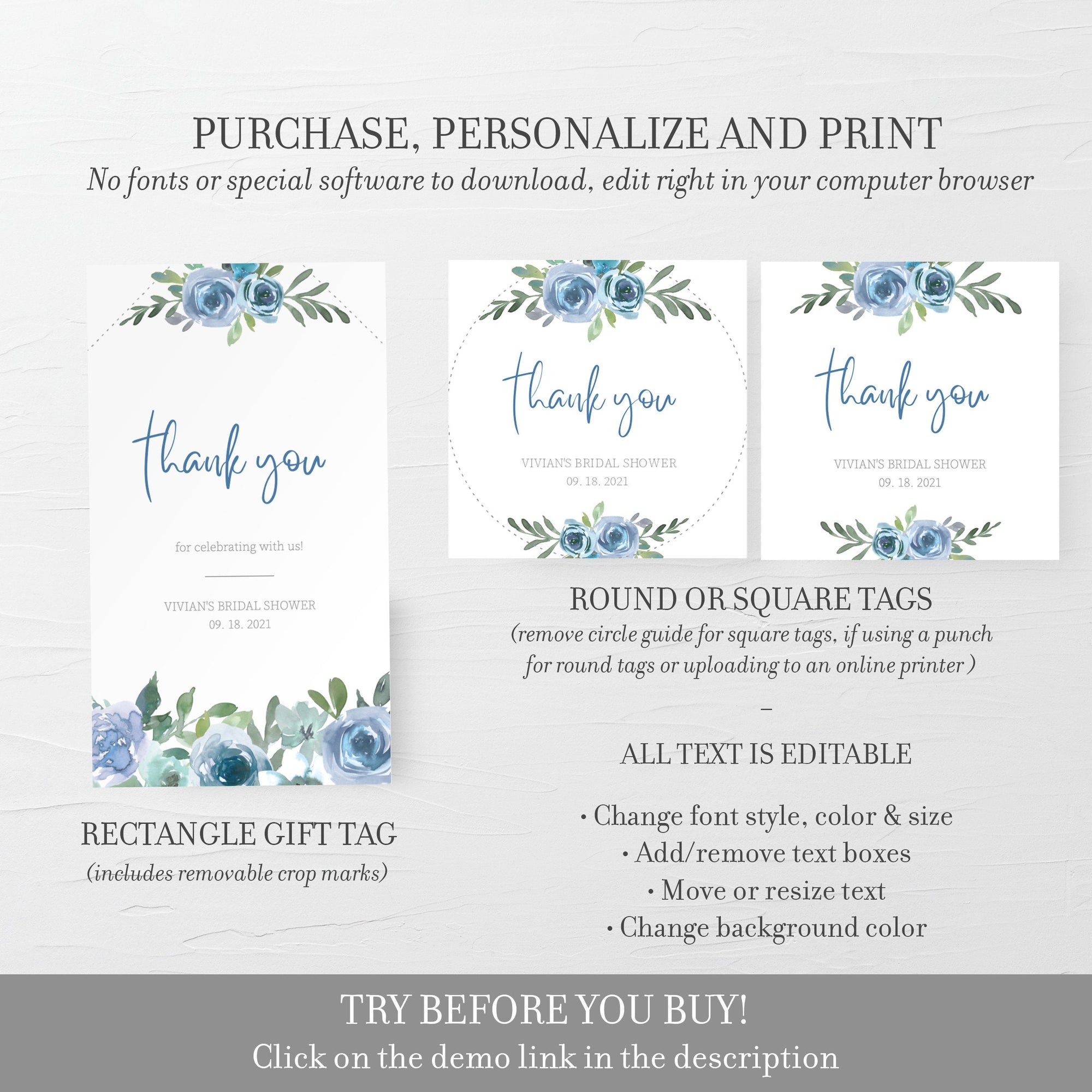 Floral Thank you Favor Tag template | Instant download