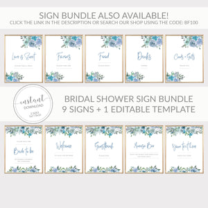 Printable Bridal Shower Favor Tags, Blue Floral Favor Tag Template, Bridal Shower Thank You Tags, Editable DIGITAL DOWNLOAD BF100