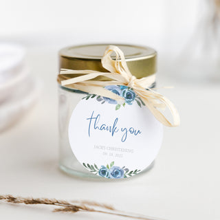 Blue Floral Christening Favor Tag Template, Boy Christening Thank You Tags Printable, Round Square, Editable DIGITAL DOWNLOAD BF100