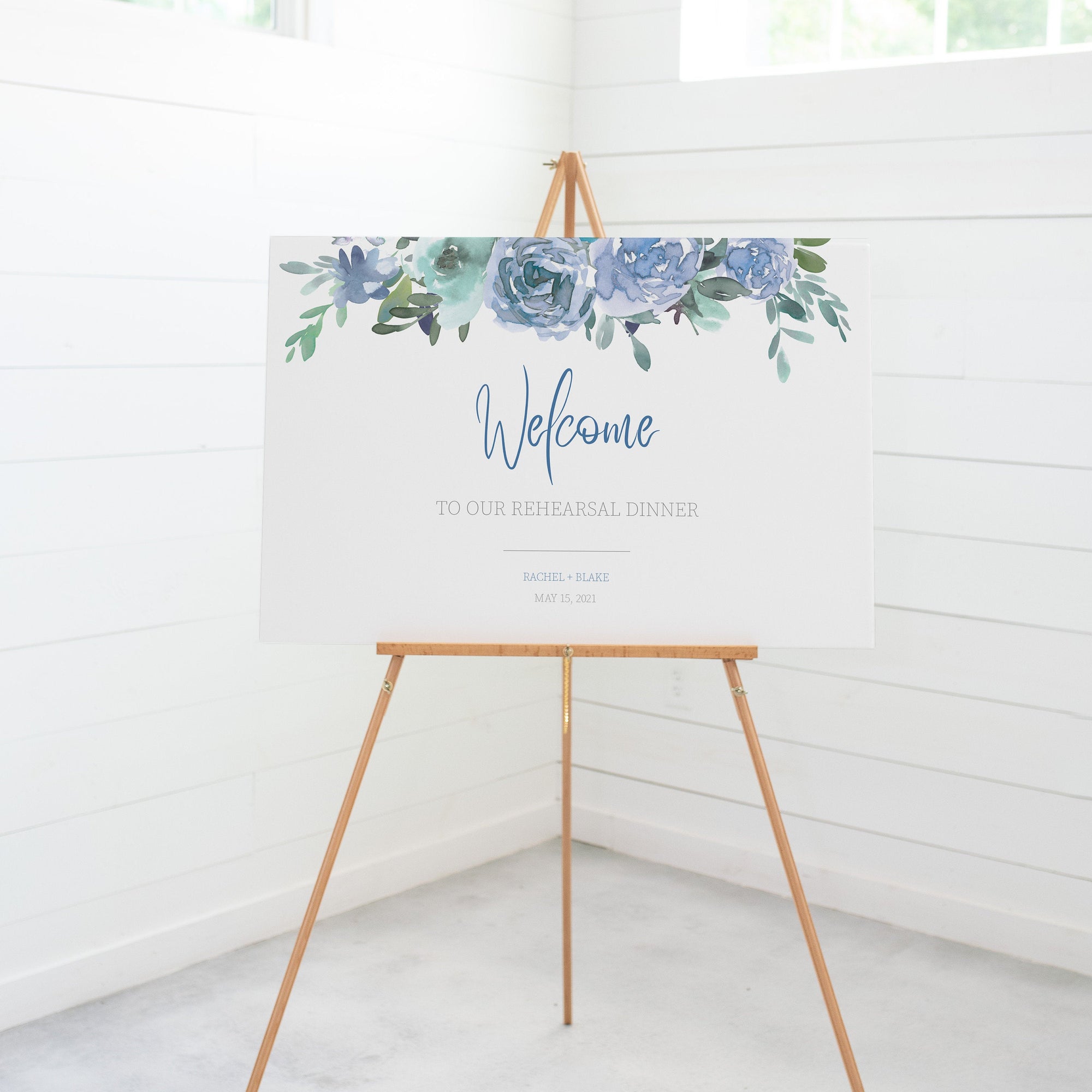 Wedding Rehearsal Dinner Welcome Sign Template, Large Welcome Sign Printable, Blue Floral Wedding Rehearsal Signs, DIGITAL DOWNLOAD - BF100