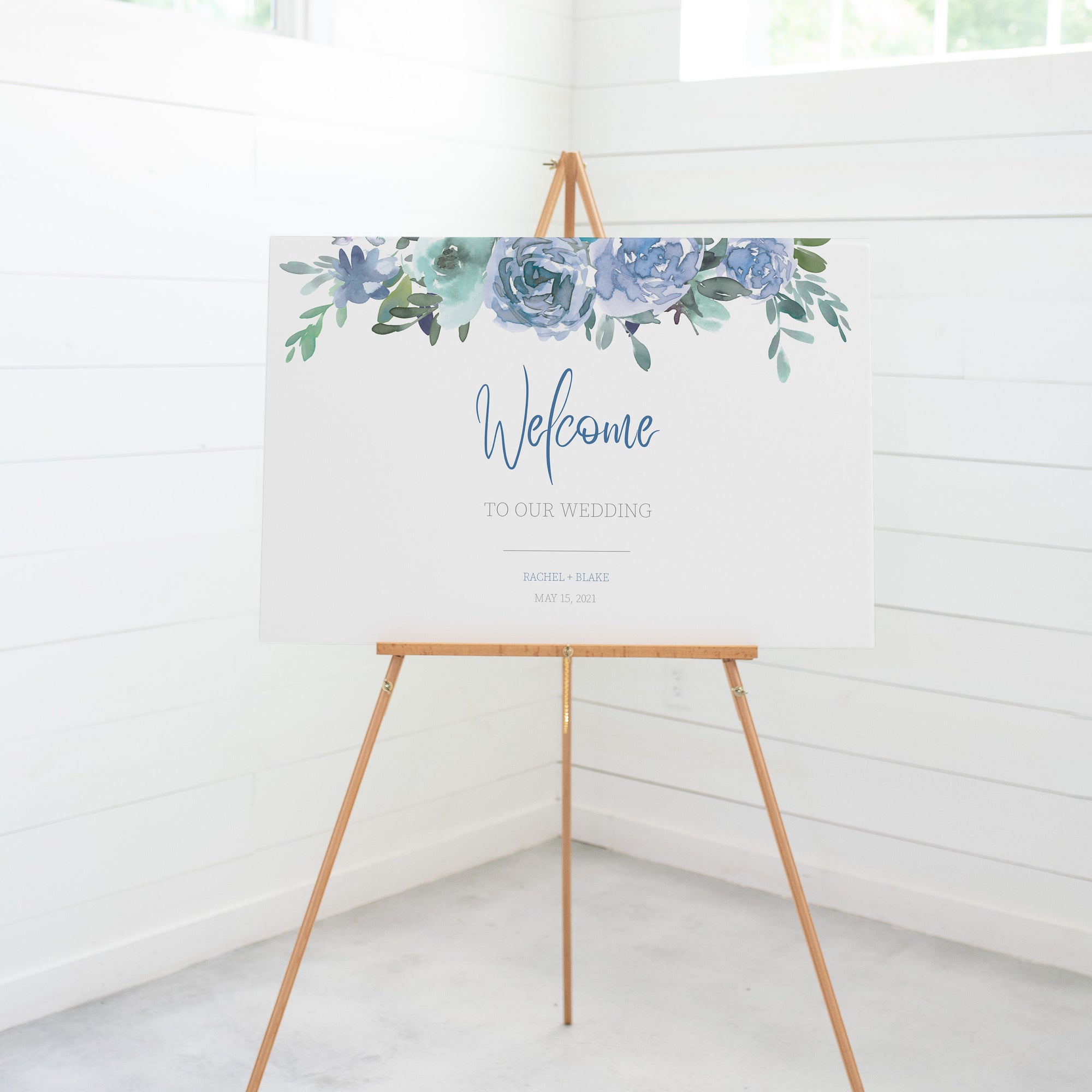 Personalized Wedding Welcome Sign Template, Large Welcome Sign Printable, Blue Floral Welcome To Our Wedding Sign, DIGITAL DOWNLOAD - BF100