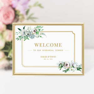 Wedding Rehearsal Dinner Welcome Sign Template, Large Welcome Sign Printable, Gold Floral Wedding Rehearsal Signs, DIGITAL DOWNLOAD - BGF100