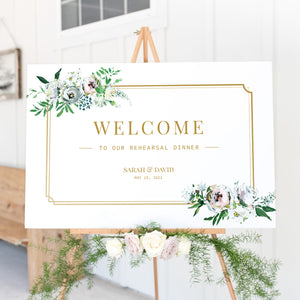 Wedding Rehearsal Dinner Welcome Sign Template, Large Welcome Sign Printable, Gold Floral Wedding Rehearsal Signs, DIGITAL DOWNLOAD - BGF100