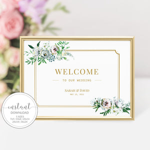 Personalized Wedding Welcome Sign Template, Large Welcome Sign Printable, Gold Floral Wedding Signs, DIGITAL DOWNLOAD - BGF100