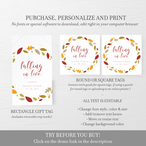 Printable Wedding Stickers Template, Fall Wedding Thank You Stickers Wedding, Autumn Personalised Stickers Wedding, DIGITAL DOWNLOAD FL100