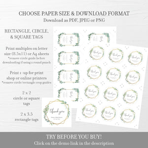 Baby Shower Favor Tags Girl or Boy, Greenery Favor Tags Printable Template, Round Square or Rectangle, Editable DIGITAL DOWNLOAD - GFG100