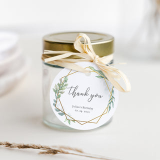 Birthday Favor Tags Printable Template, Greenery Birthday Party Favor Tags, Round Square or Rectangle, Editable DIGITAL DOWNLOAD - GFG100