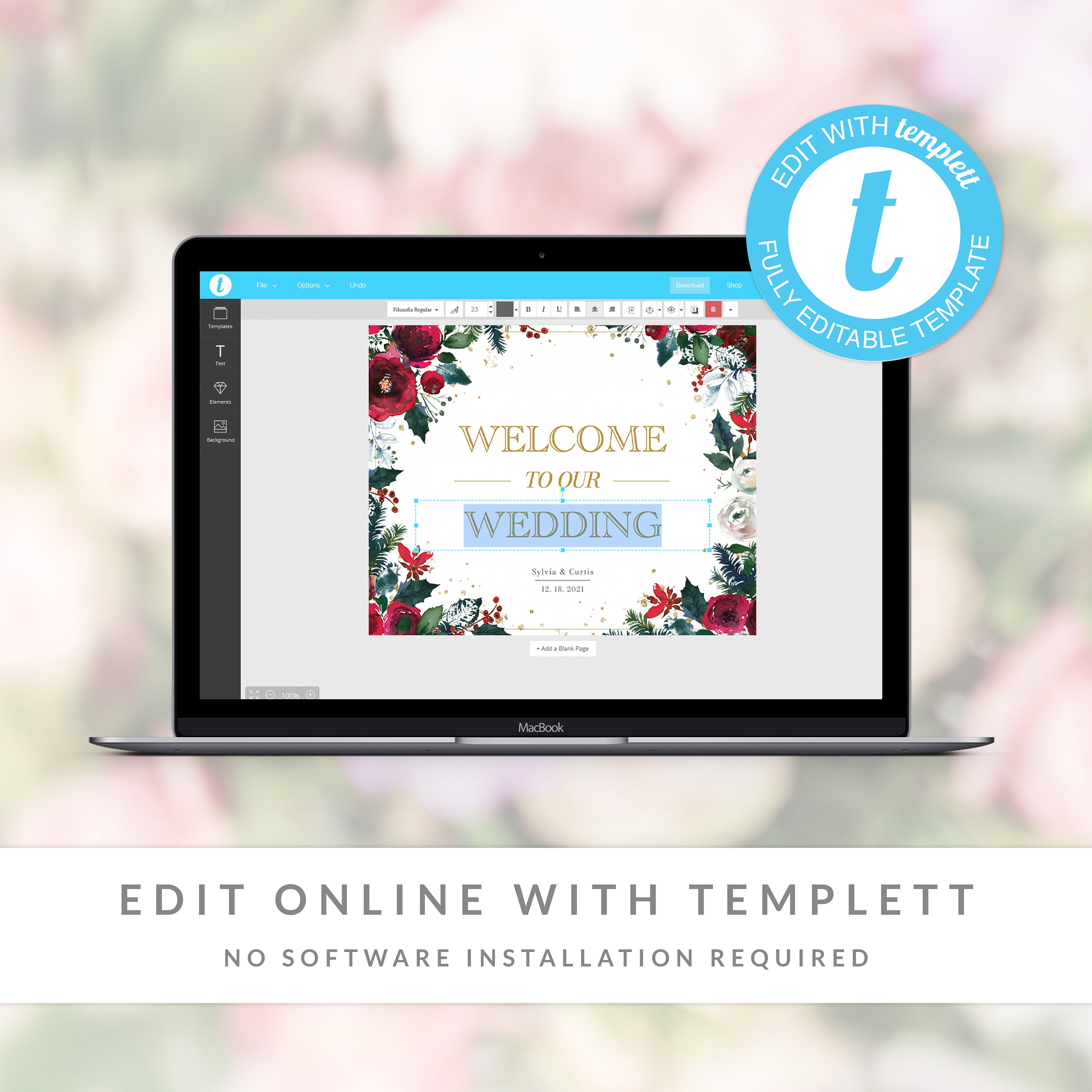 Christmas Wedding Welcome Sign Template, Large Winter Wedding Welcome Sign, Printable Wedding Decorations, Editable DIGITAL DOWNLOAD CG100