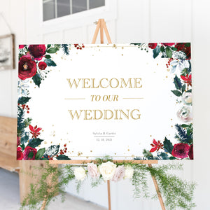 Christmas Wedding Welcome Sign Template, Large Winter Wedding Welcome Sign, Printable Wedding Decorations, Editable DIGITAL DOWNLOAD CG100
