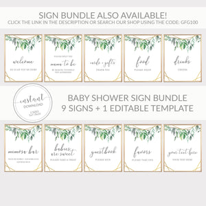 Greenery Baby Shower Welcome Sign Template, Large Welcome Sign Printable, Baby Shower Decorations Greenery, DIGITAL DOWNLOAD - GFG100