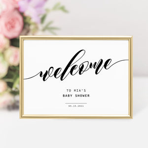 Baby Shower Welcome Sign Template, Large Welcome Sign Printable, Modern Black Script Welcome to Baby Shower Sign, DIGITAL DOWNLOAD - SFB100