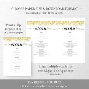 2020 New Years Eve Menu Template, Printable New Years Eve Decorations, New Years Eve Table Decor, Editable DIGITAL DOWNLOAD - NY100