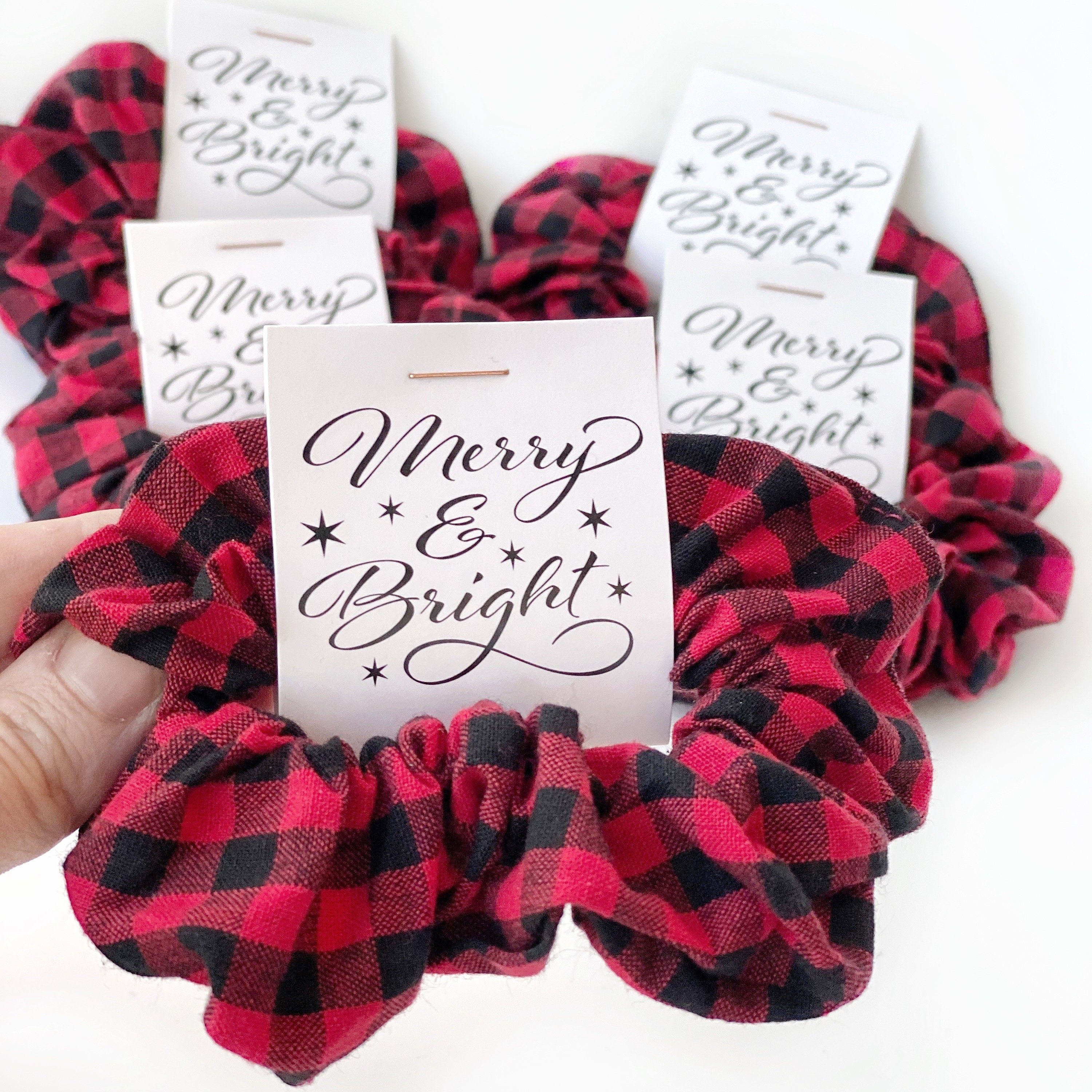 Buffalo Plaid Christmas Hair Scrunchies, Small Christmas Gifts for Friends, Teacher Gift, Christmas Stocking Stuffer for Girls and Women