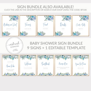 Printable Baby Shower Favor Tags Boy, Blue Floral Favor Tag Template, Baby Shower Thank You Tags, Editable DIGITAL DOWNLOAD BF100