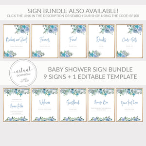 Blue Floral Baptism Favor Tag Template, Boy Baptism Thank You Tags Printable, Round Square Rectangle, Editable DIGITAL DOWNLOAD BF100