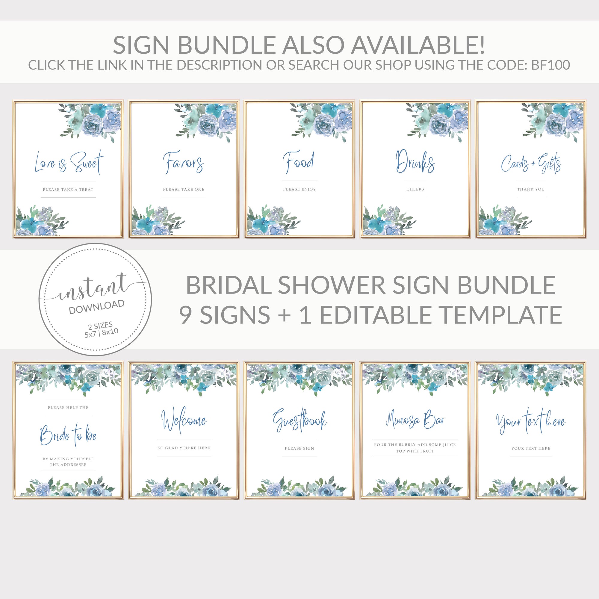 Personalized Bridal Shower Welcome Sign Template, Large Welcome Sign Printable, Floral Bridal Shower Shower Sign, DIGITAL DOWNLOAD BF100
