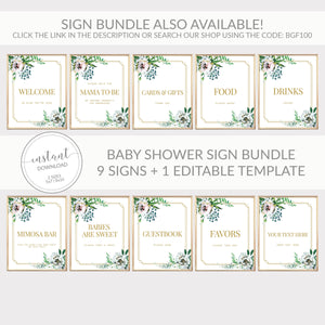 Personalized Baby Shower Welcome Sign Template, Large Welcome Sign Printable, Gold and Pink Floral Baby Shower Sign, DIGITAL DOWNLOAD BGF100
