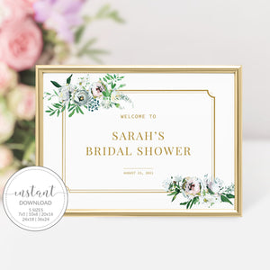 Personalized Bridal Shower Welcome Sign Template, Large Welcome Sign Printable, Gold Floral Bridal Shower Sign, DIGITAL DOWNLOAD BGF100