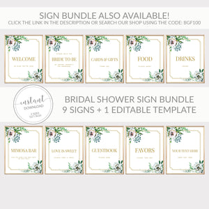 Personalized Bridal Shower Welcome Sign Template, Large Welcome Sign Printable, Gold Floral Bridal Shower Sign, DIGITAL DOWNLOAD BGF100
