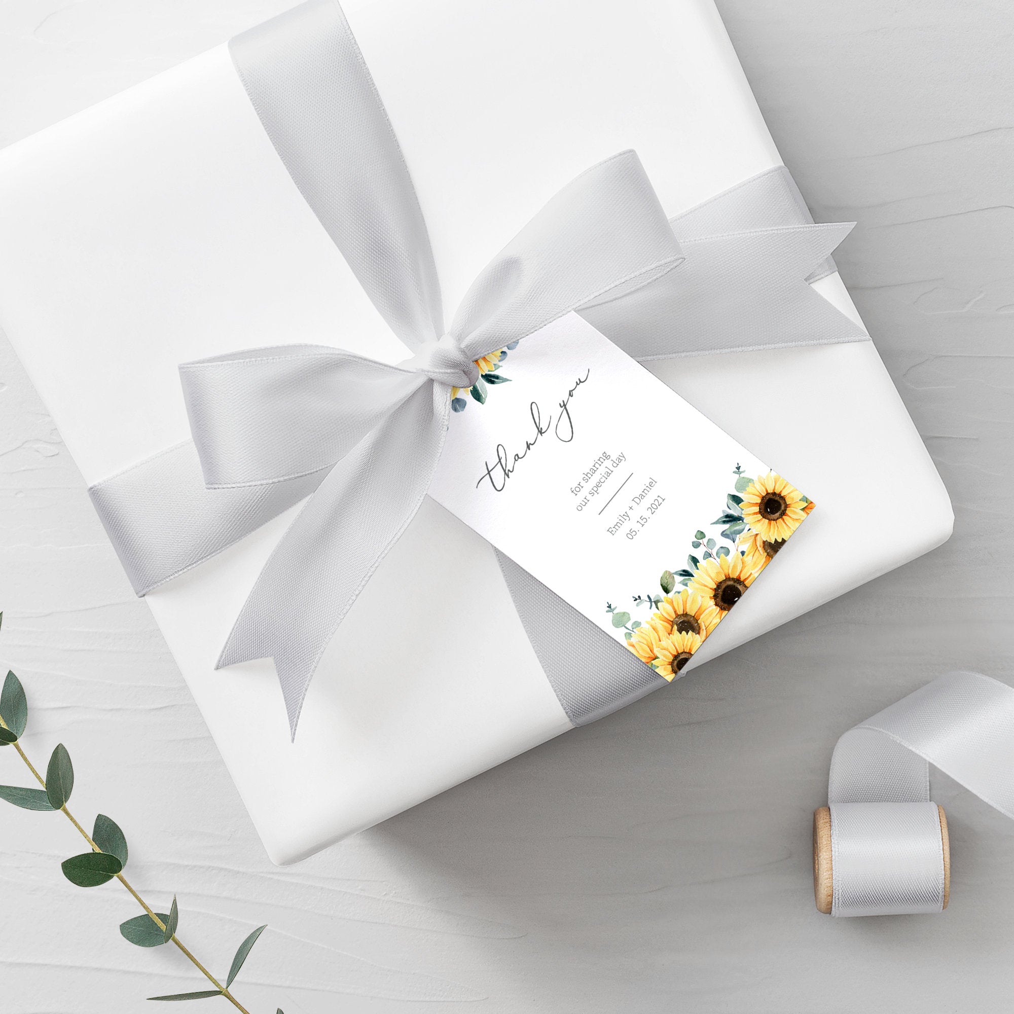Personalized Sunflower Wedding Favor Tags For Candles, Printable Sunflower Thank You Tags for Wedding, Editable DIGITAL DOWNLOAD S100