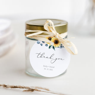 Personalized Sunflower Wedding Favor Tags For Candles, Printable Sunflower Thank You Tags for Wedding, Editable DIGITAL DOWNLOAD S100