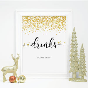 New Year&#39;s Drinks Sign Printable, New Years Eve Decorations, 2020 New Years Eve Party Signs, 2021 New Years, DIGITAL DOWNLOAD NY100
