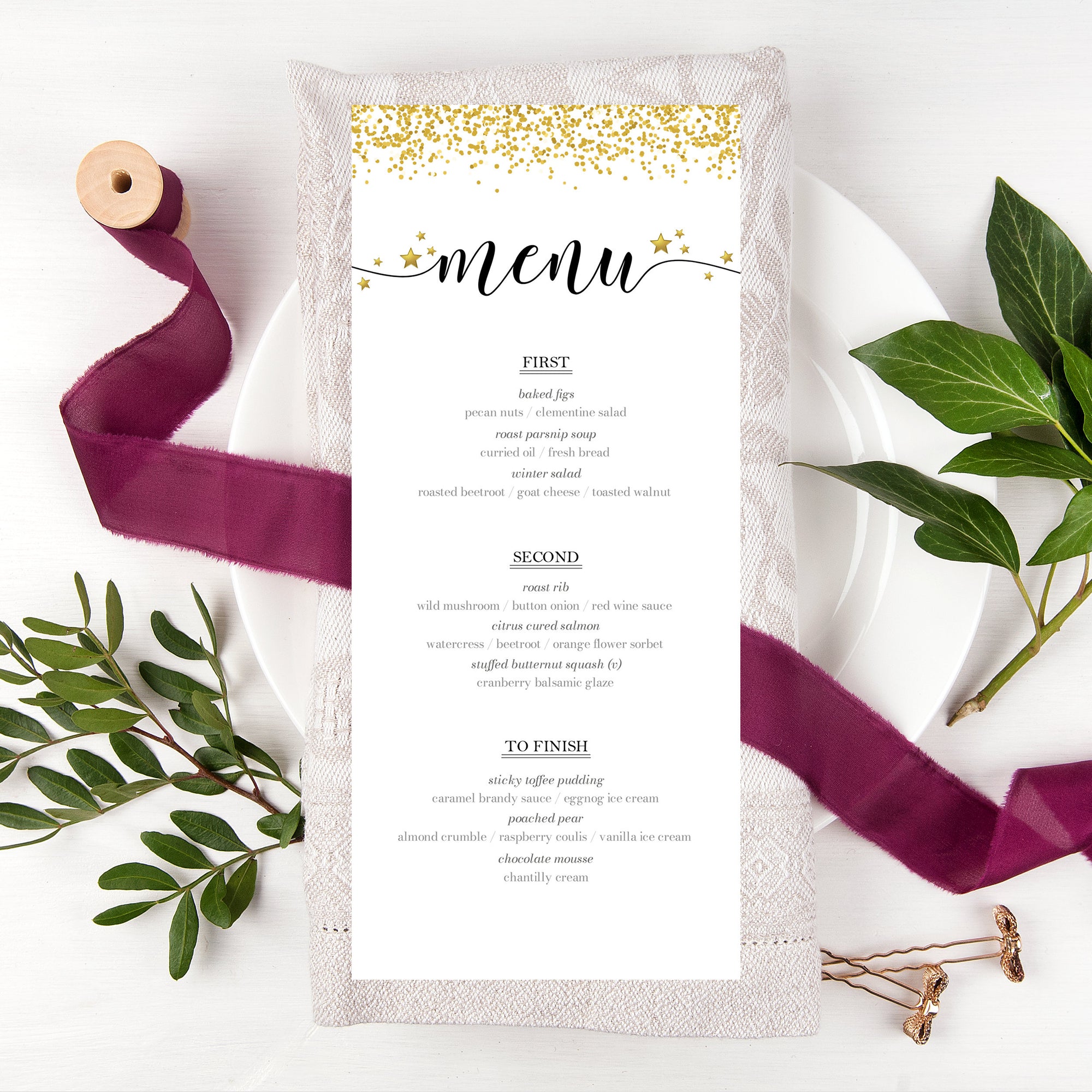 2020 New Years Eve Menu Template, Printable New Years Eve Decorations, New Years Eve Table Decor, Editable DIGITAL DOWNLOAD - NY100