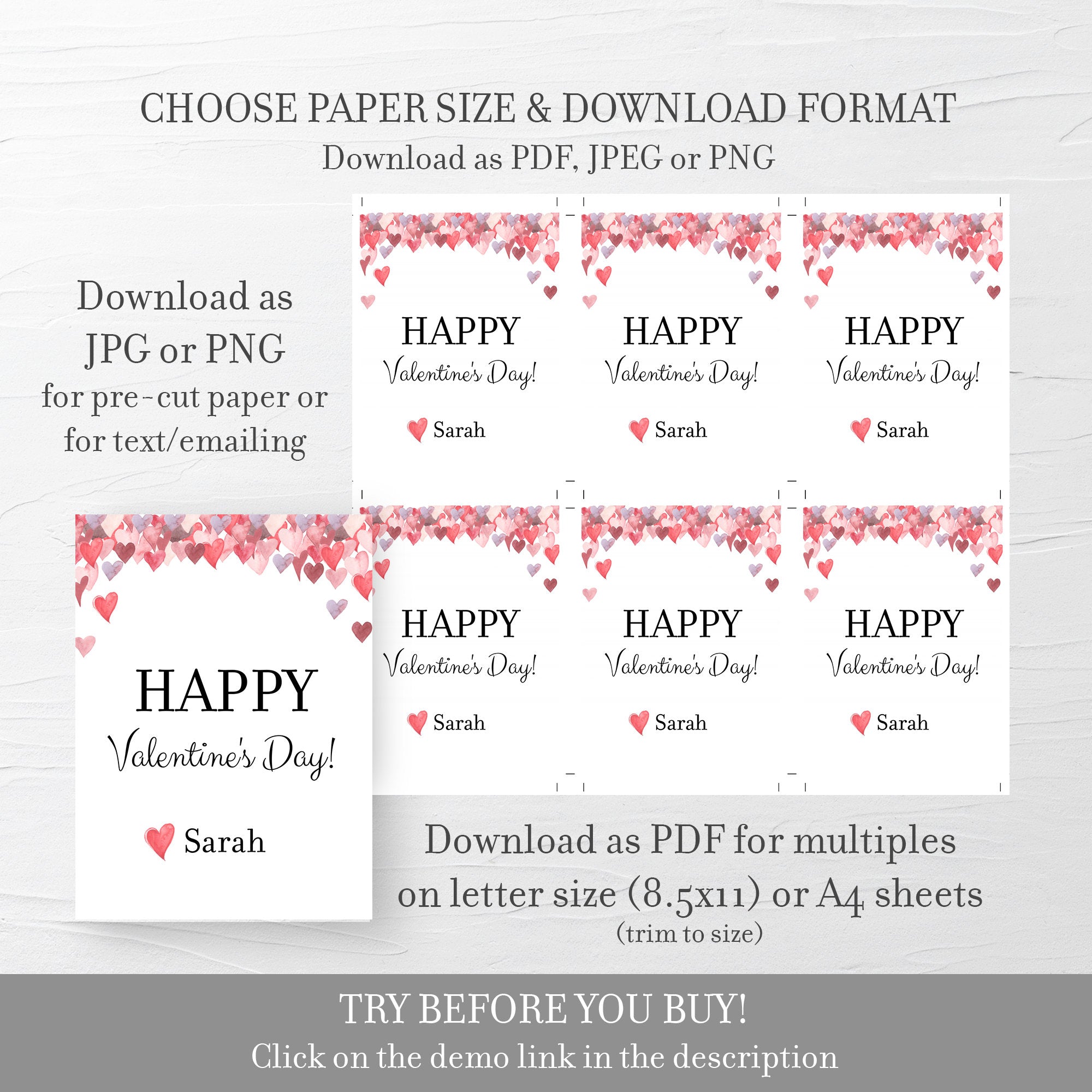 Printable Valentine Cards For Kids, Personalized Valentine Day Card Printable Template, DIY Valentines Day Card, DIGITAL DOWNLOAD V100