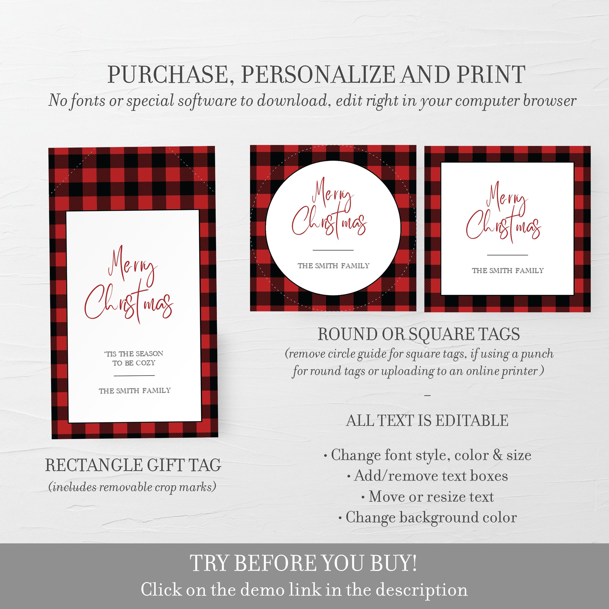 Buffalo Plaid Christmas Gift Tag Template, Printable Christmas Favor T - PlumPolkaDot buffalo-plaid-christmas-gift-tag-template-printable-christmas-favor-t-plumpolkadot