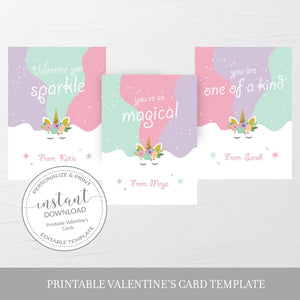 Unicon Printable Valentine Cards For Kids, Unicorn Valentine Day Card Printable Template, Unicorn Valentines, DIGITAL DOWNLOAD U100