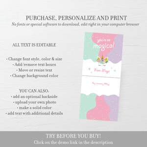 Printable Unicorn Valentine Card Template for Hair Scrunchies, Personalized Unicorn Valentine Scrunchie Tag, DIY DIGITAL DOWNLOAD U100