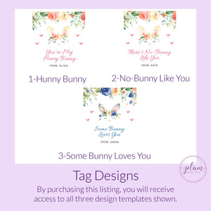 Printable Bunny Valentine Card Template for Hair Scrunchies, Personalized Bunny Rabbit Valentine Scrunchie Tag, DIGITAL DOWNLOAD B100
