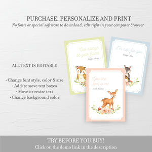 Woodland Printable Valentine Cards For Kids, Woodland Creatures Valentine Day Card Template, Animal Valentines, DIGITAL DOWNLOAD W100