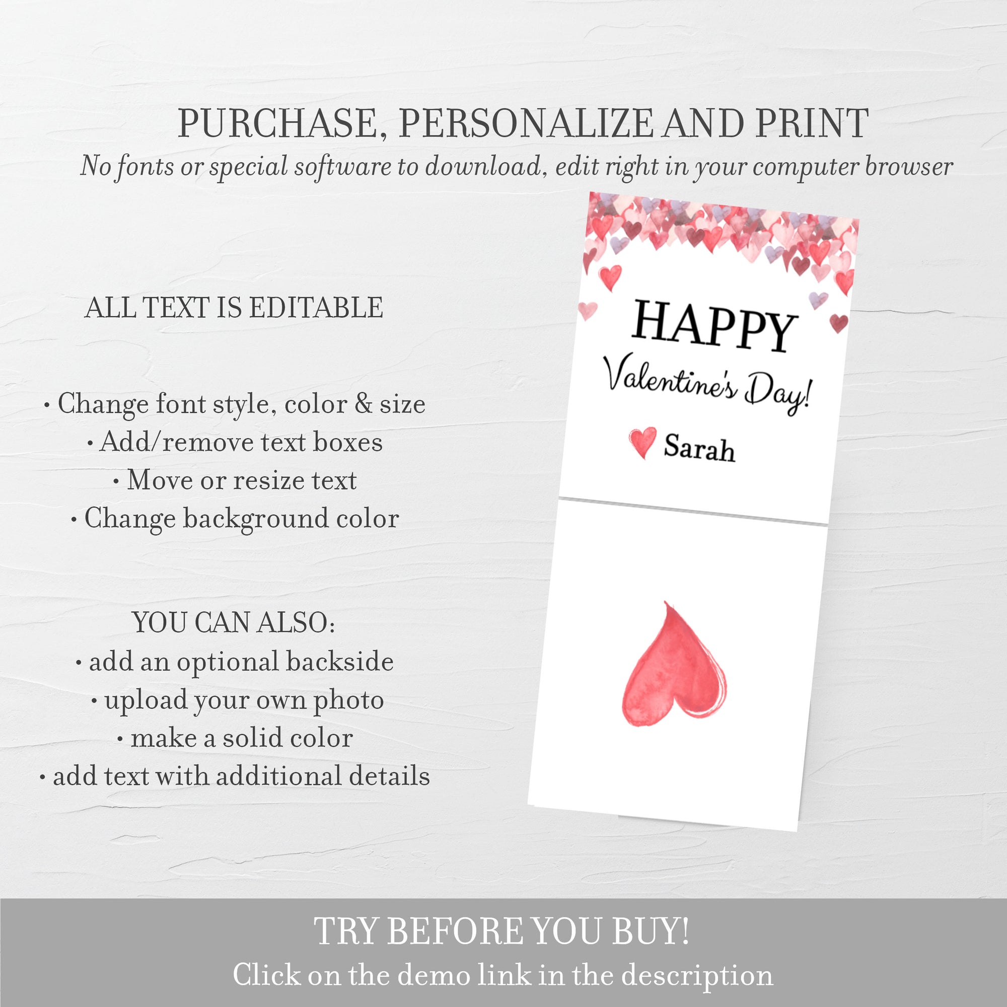 Printable Valentine Cards for Hair Scrunchies, Personalized Valentine&#39;s Day Tag Template, Valentine&#39;s Printable, DIGITAL DOWNLOAD - V100