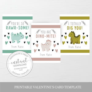 Dinosaur Printable Valentine Cards For Kids, Dinosaur Valentine Day Card Printable Template, Dinomite Valentines, DIGITAL DOWNLOAD LD100