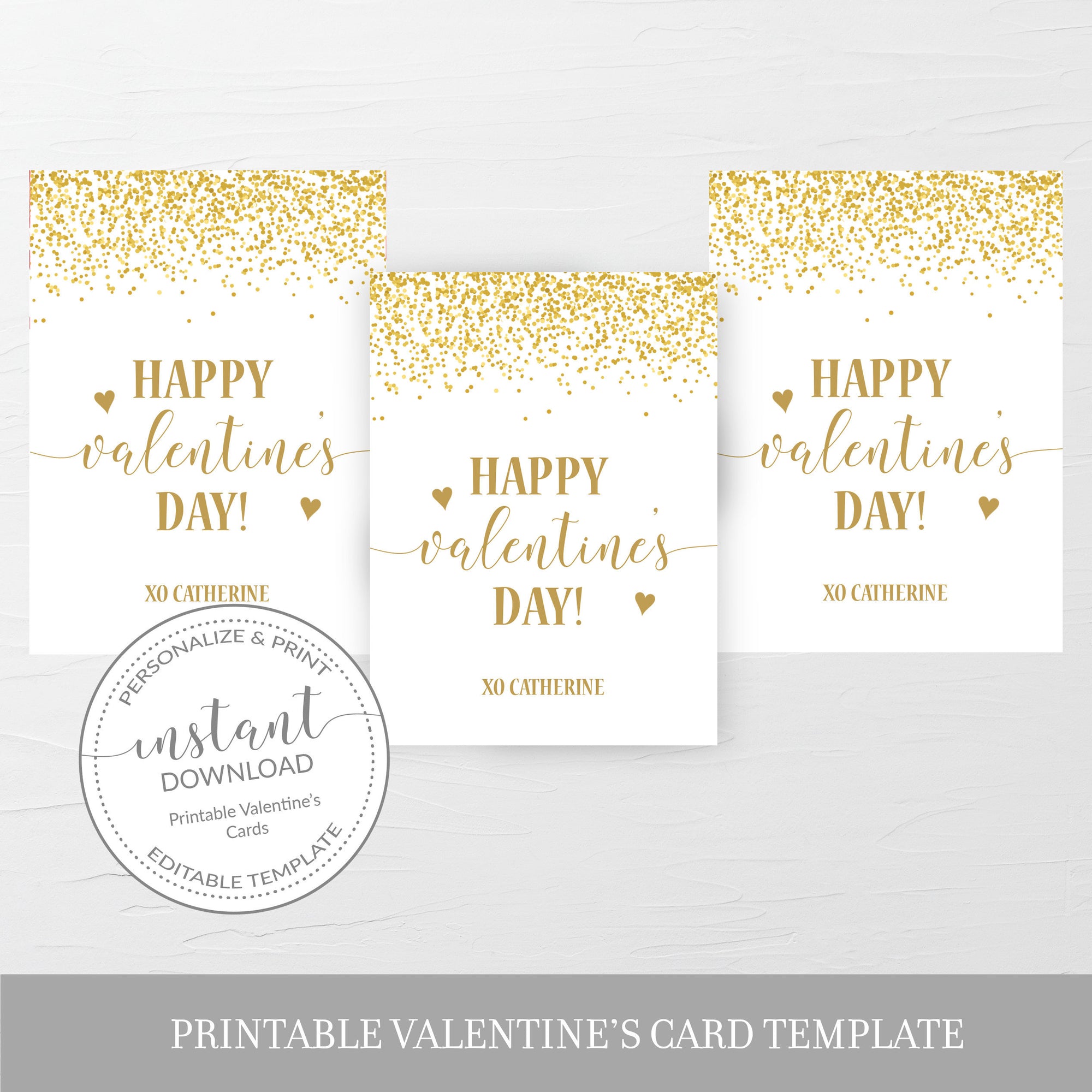 Printable Valentine Cards For Kids, Gold Personalized Valentine Day Card Printable Template, DIY Valentines Day Card, DIGITAL DOWNLOAD V200