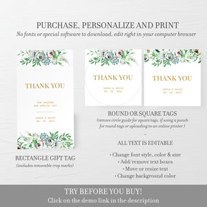 Personalized Wedding Favor Tags For Candles, Blush Floral Greenery Printable Thank You Tags for Wedding, Editable DIGITAL DOWNLOAD BGF100
