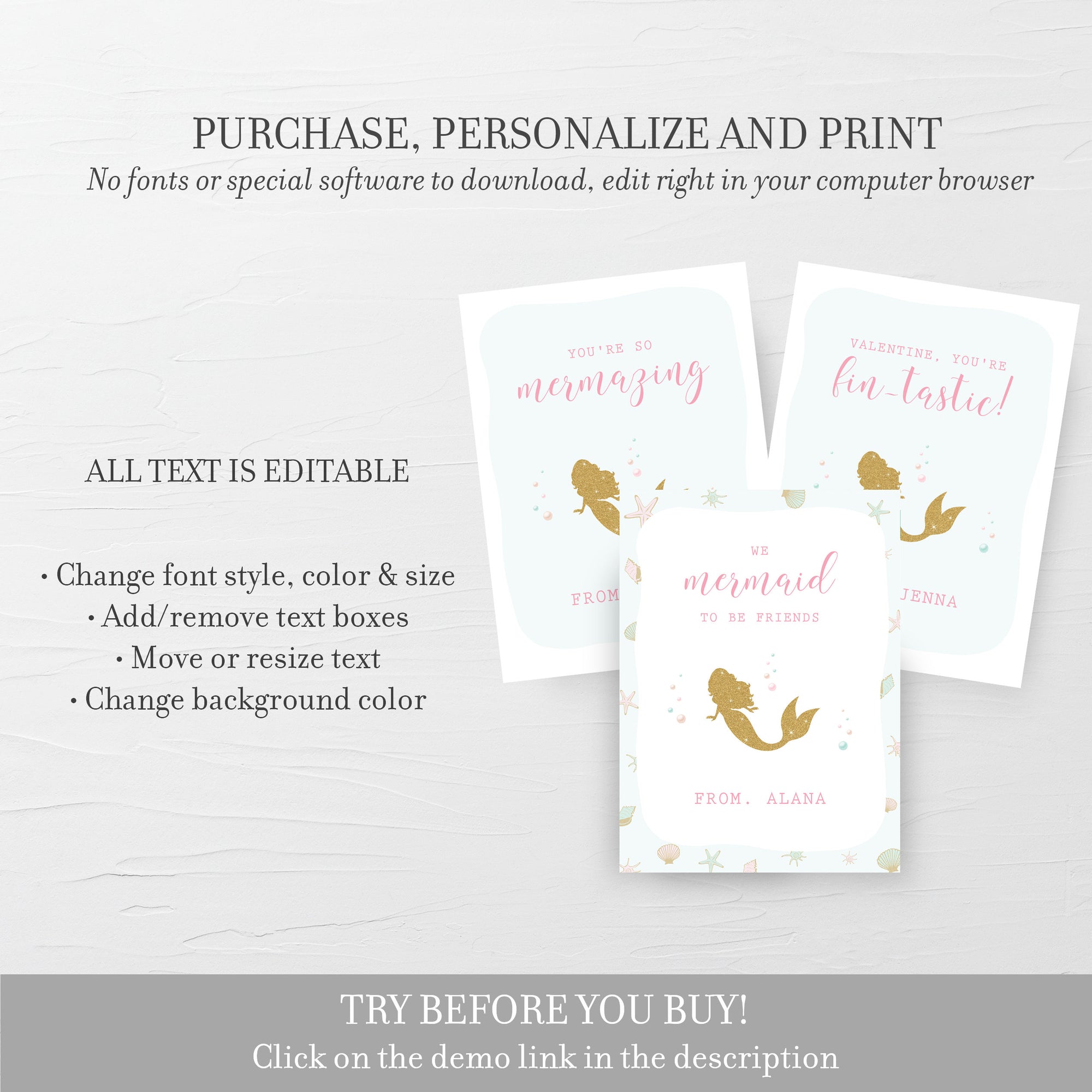 Mermaid Printable Valentine Cards For Kids, Mermaid Valentine Day Card Printable Template, Mermaid Valentines, DIGITAL DOWNLOAD M100