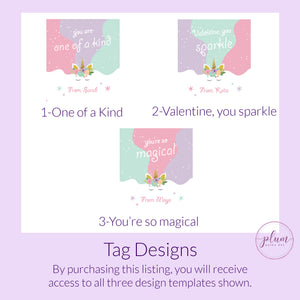 Printable Unicorn Valentine Card Template for Hair Scrunchies, Personalized Unicorn Valentine Scrunchie Tag, DIY DIGITAL DOWNLOAD U100