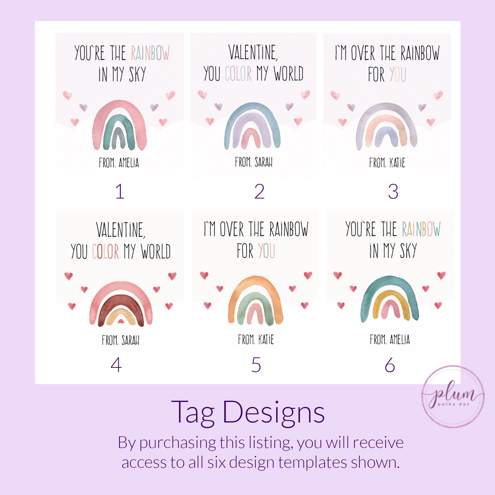 Printable Rainbow Valentine Card Template for Hair Scrunchies, Personalized Rainbow Valentine Scrunchie Tag, DIGITAL DOWNLOAD R100